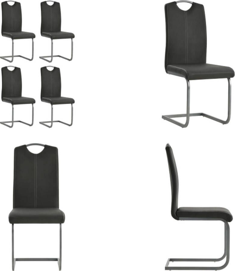 VidaXL Eetkamerstoelen 4 st kunstleer grijs Eetkamerstoel Eetkamerstoelen Bijzetstoel Bijzetstoelen