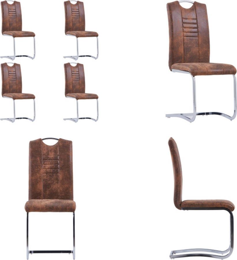 VidaXL Eetkamerstoelen 4 st kunstsuède bruin Eetkamerstoel Eetkamerstoelen Bijzetstoel Bijzetstoelen