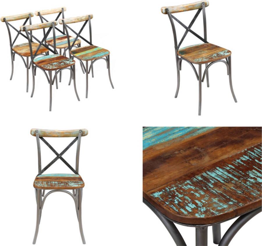 VidaXL Eetkamerstoelen 4 st massief gerecycled hout Eetkamerstoel Eetkamerstoelen Keukenstoel Keukenstoelen