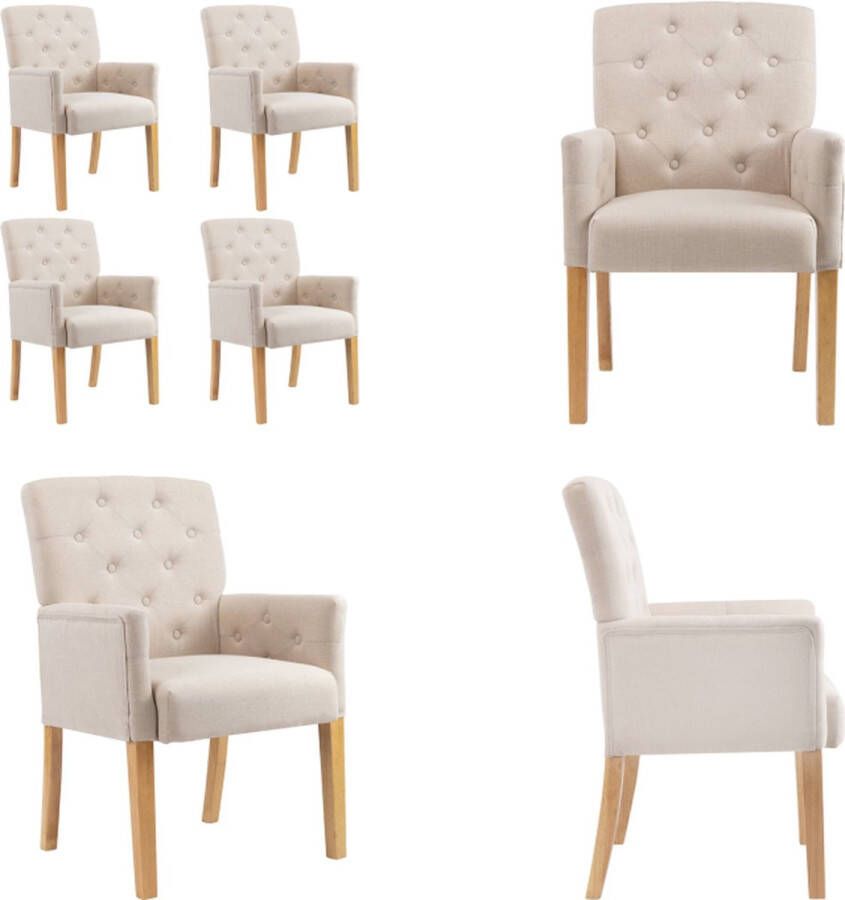 VidaXL Eetkamerstoelen 4 st met armleuningen stof beige Eetkamerstoel Eetkamerstoelen Dinerstoel Dinerstoelen