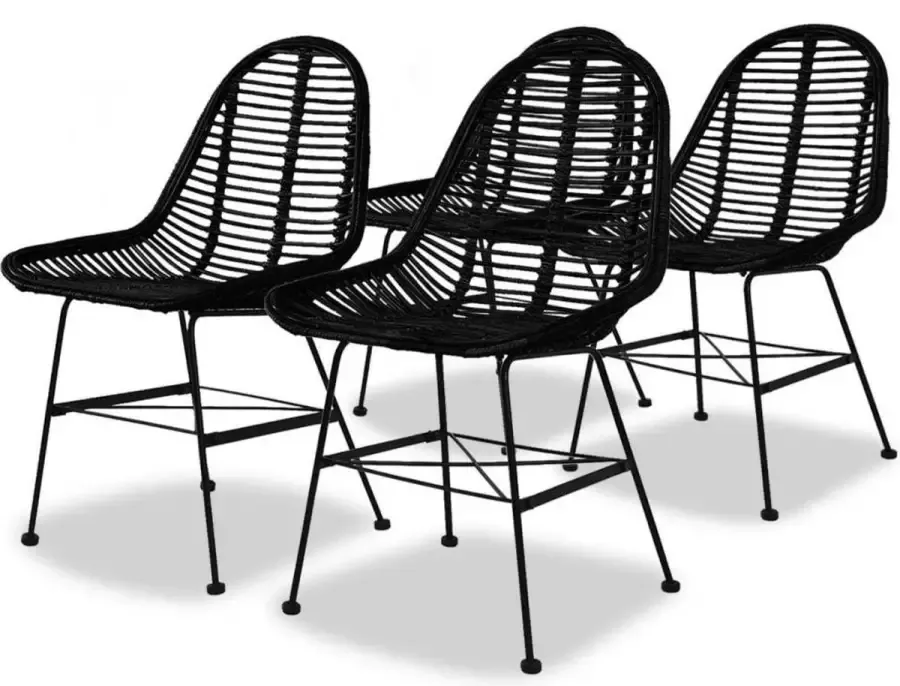 VidaXL -Eetkamerstoelen-4-st-natuurlijk-rattan-zwart - Foto 2