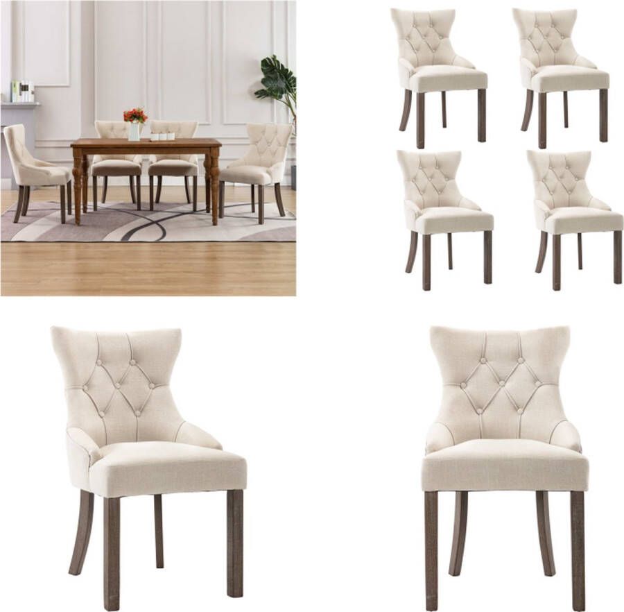 VidaXL -Eetkamerstoelen-4-st-stof-beige - Foto 2