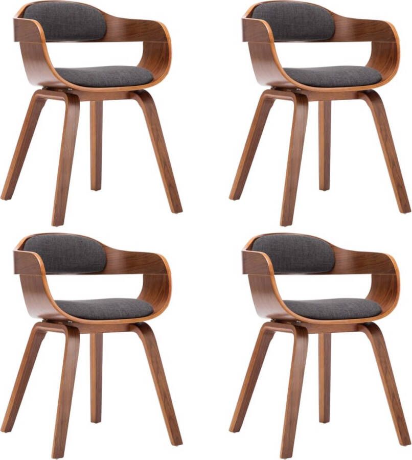 VidaXL -Eetkamerstoelen-4-st-stof-en-gebogen-hout-donkergrijs - Foto 2