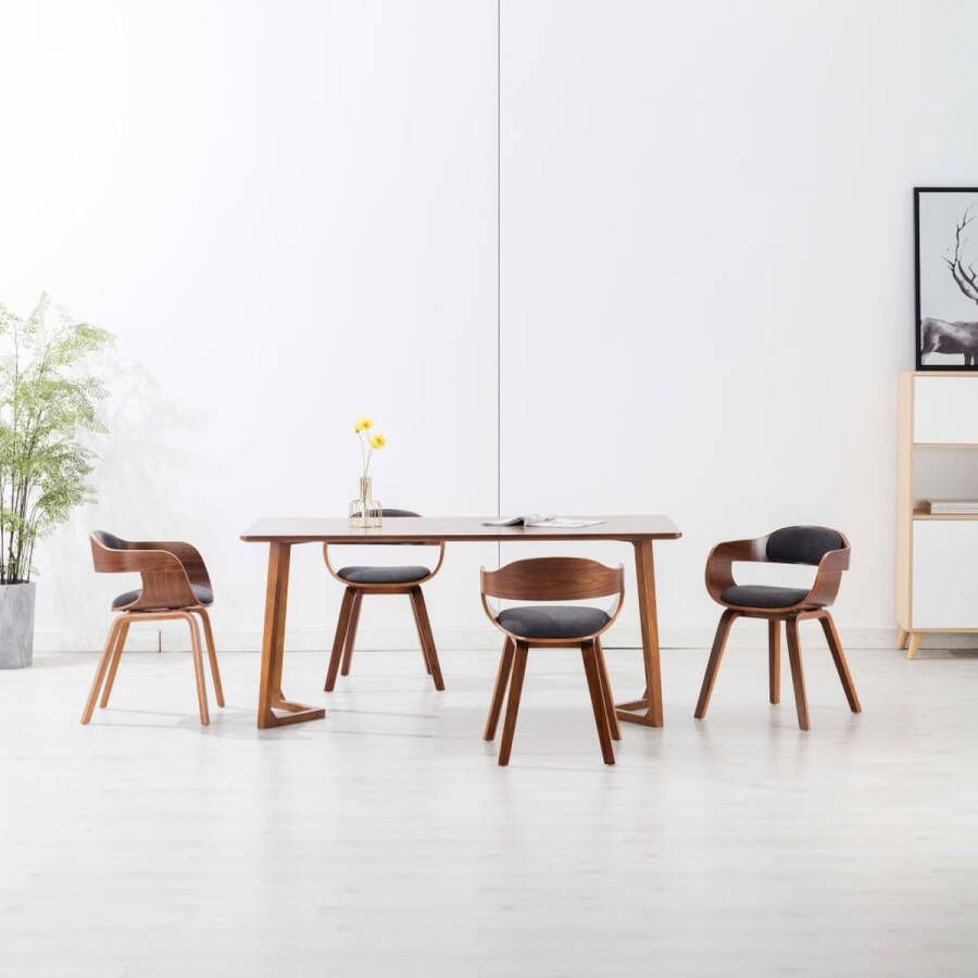 VidaXL -Eetkamerstoelen-4-st-stof-en-gebogen-hout-donkergrijs - Foto 1