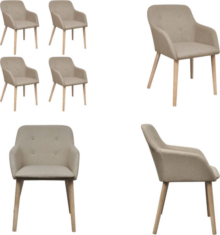 vidaXL Eetkamerstoelen 4 st stof en massief eikenhout beige Eetkamerstoel Eetkamerstoelen Eetkamer Stoel Eetkamer Stoelen