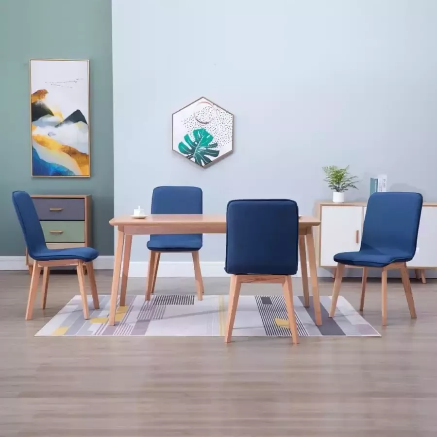 VIDAXL Eetkamerstoelen 4 st stof en massief eikenhout blauw - Foto 2