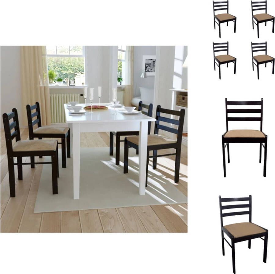 VidaXL Eetkamerstoel Eetkamerstoelen Keukenstoelen Keukenstoel Eetkamerstoelen 4 st massief rubberwood en fluweel bruin - Foto 2