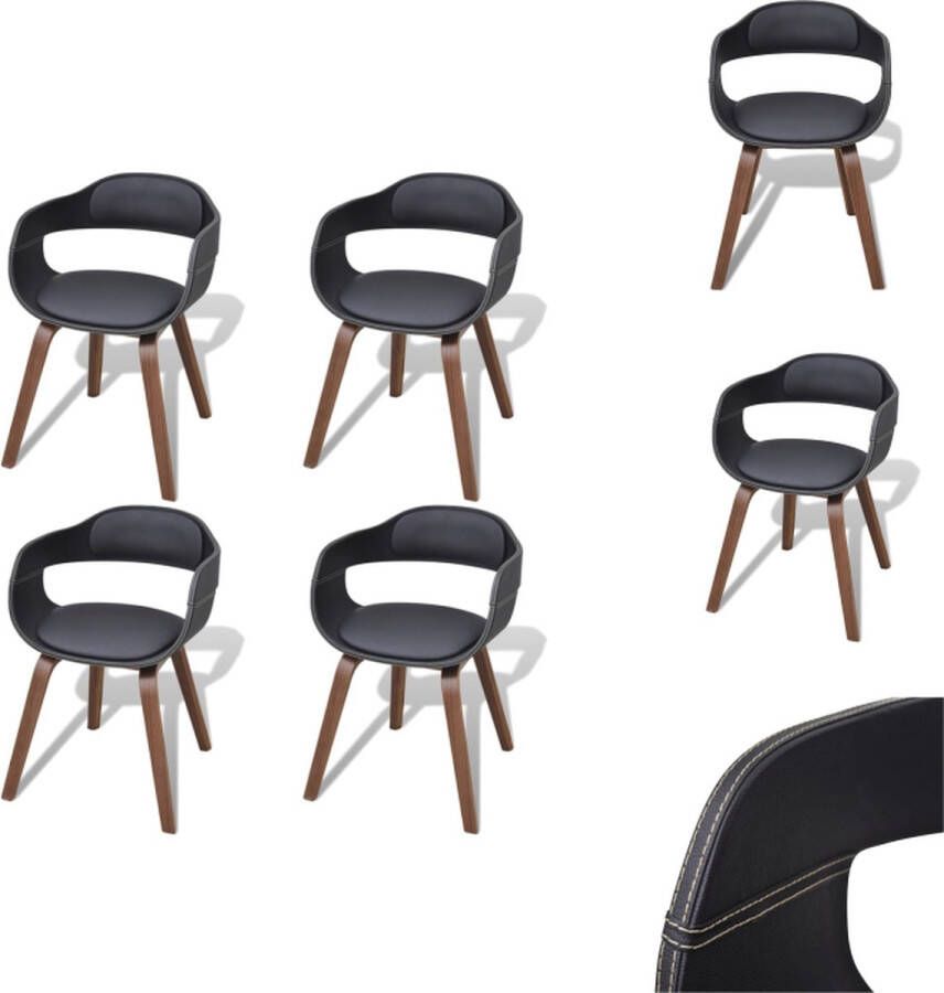 VidaXL Eetkamerstoel Eetkamerstoelen Keukenstoelen Keukenstoel Eetkamerstoelen 4 st gebogen hout en kunstleer zwart - Foto 2