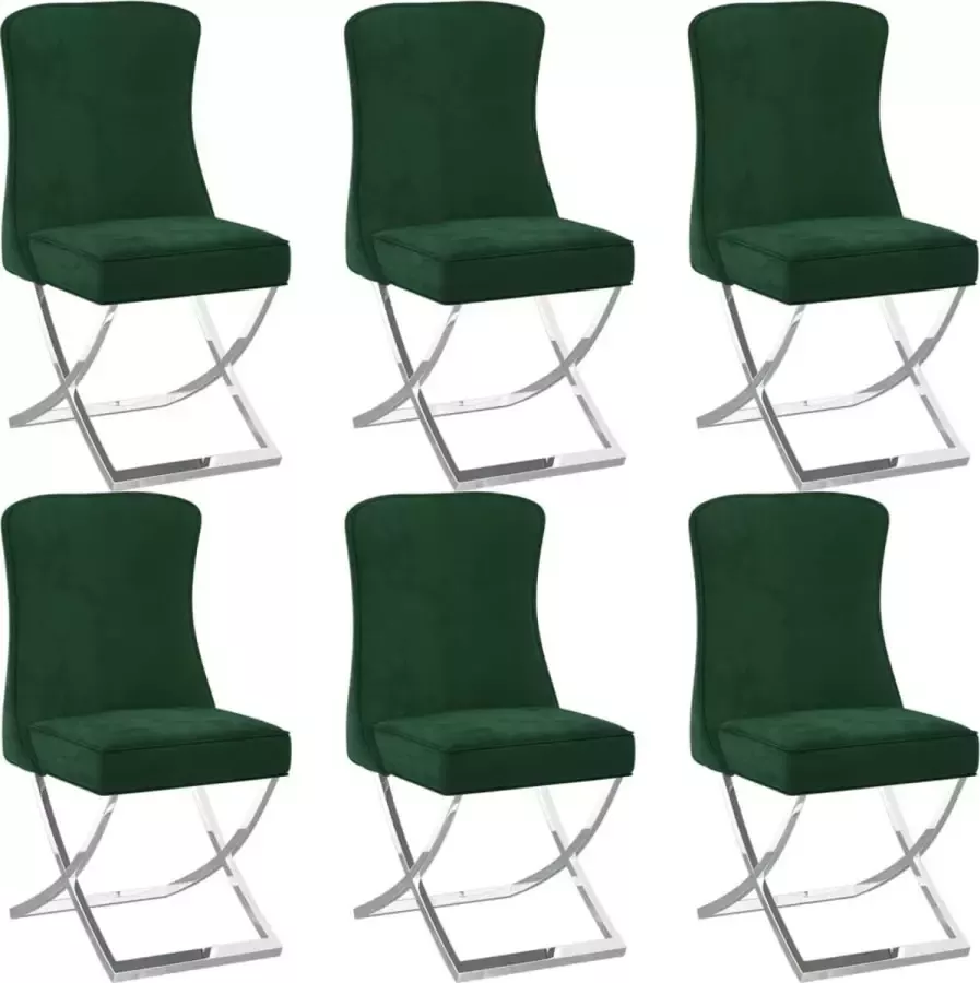 VidaXL Eetkamerstoelen 6 St 53x52x98 Cm Fluweel En Staal Donkergroen - Foto 2