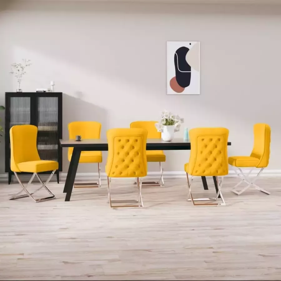 VidaXL Eetkamerstoelen 6 st fluweel mosterdgeel