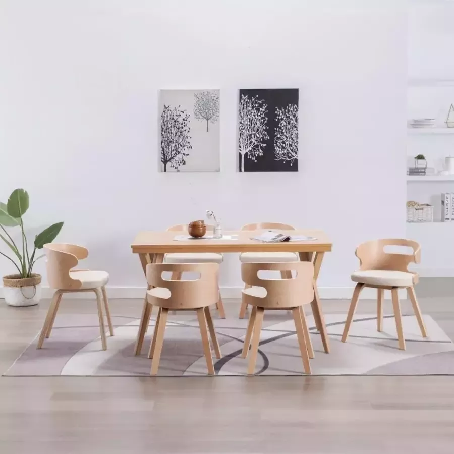 VidaXL Eetkamerstoelen 6 st gebogen hout en kunstleer crÃ¨me - Foto 2