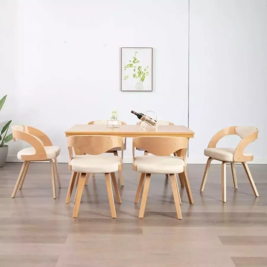 VidaXL Eetkamerstoelen 6 st gebogen hout en kunstleer crÃ¨me - Foto 2