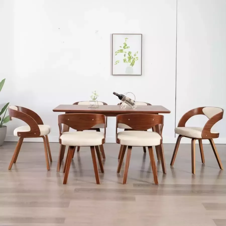 VidaXL Eetkamerstoelen 6 st gebogen hout en kunstleer crÃ¨me - Foto 3