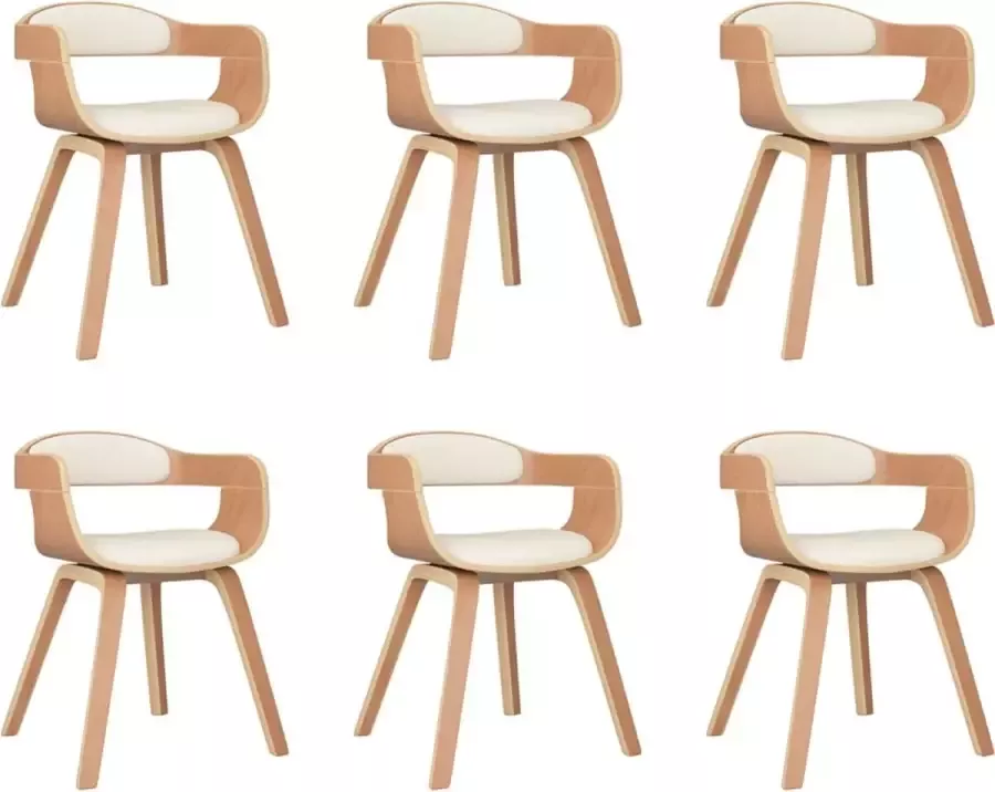 VidaXL Eetkamerstoelen 6 st gebogen hout en kunstleer crÃ¨mekleurig - Foto 3