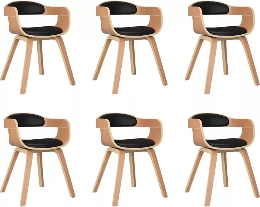 VidaXL -Eetkamerstoelen-6-st-gebogen-hout-en-kunstleer-zwart - Foto 2