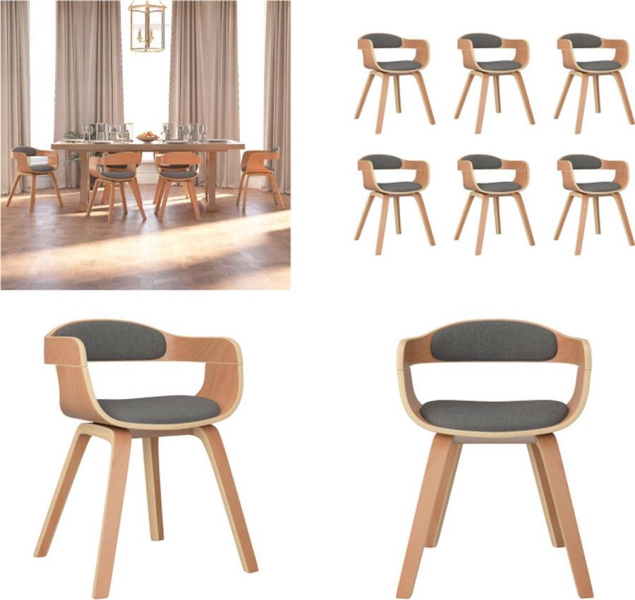 VidaXL -Eetkamerstoelen-6-st-gebogen-hout-en-stof-lichtgrijs - Foto 2