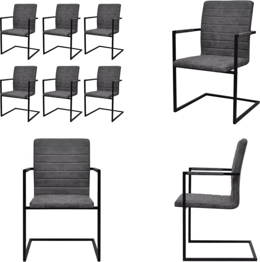 VidaXL Eetkamerstoelen 6 st kunstleer grijs Eetkamerstoel Eetkamerstoelen Bijzetstoel Bijzetstoelen - Foto 2