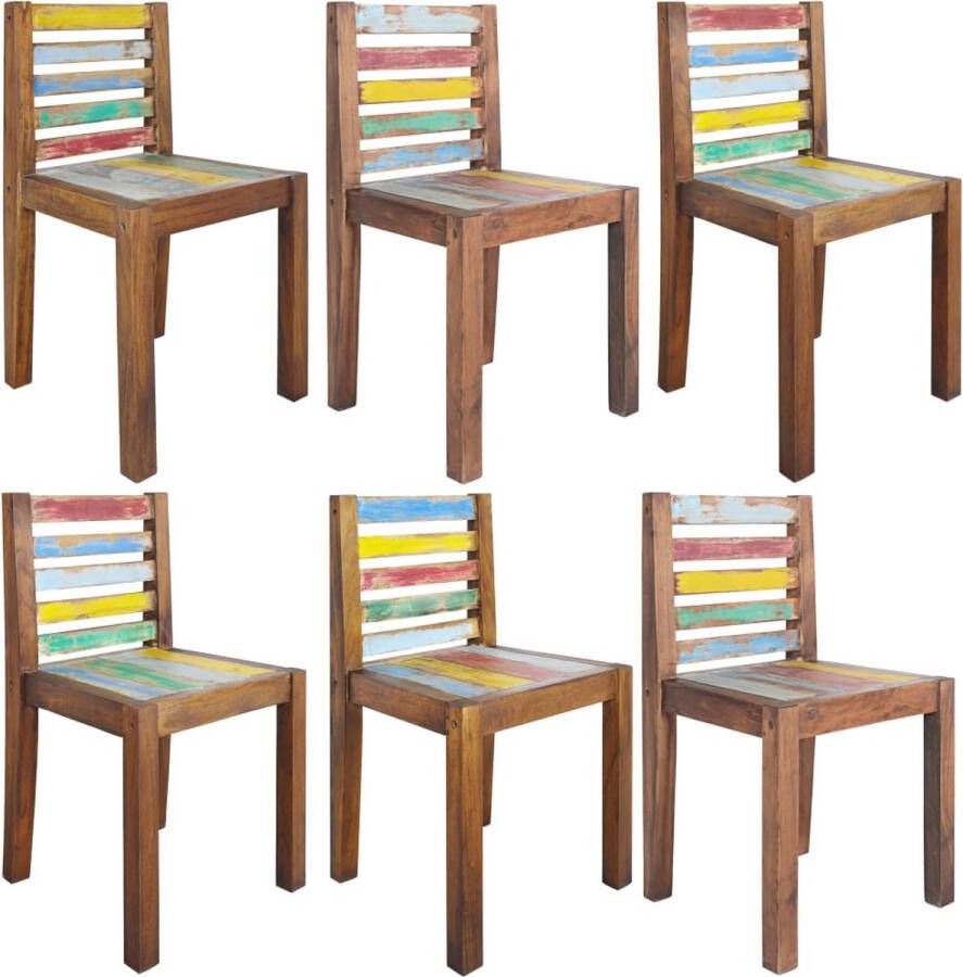 VidaXL Eetkamerstoelen Set van 6 Gerecycled Hout Vintage Stoelen Eetkamerstoelen Retro Meubels Houten Stoelen Unieke Stoelen Duurzame Stoelen Multicoloured Furniture - Foto 2