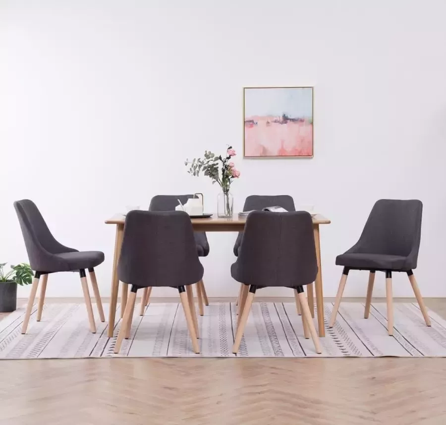 VidaXL Eetkamerstoelen 6 st stof donkergrijs - Foto 1