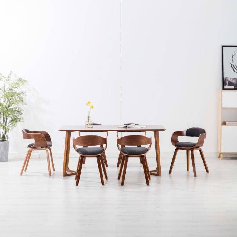 VidaXL -Eetkamerstoelen-6-st-stof-en-gebogen-hout-donkergrijs - Foto 2