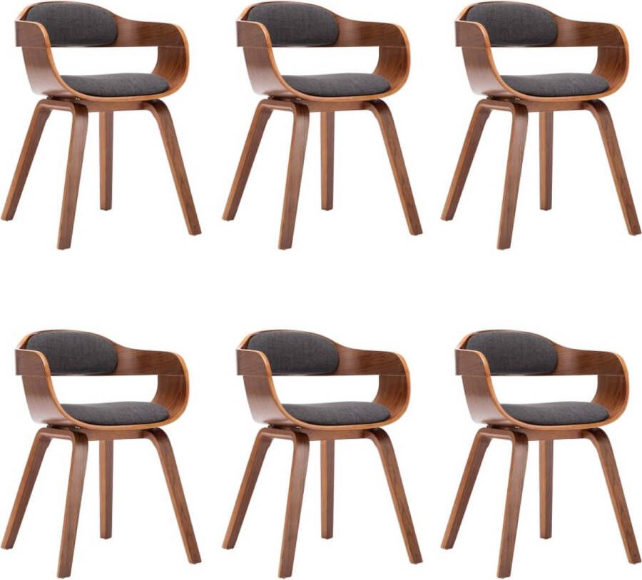 VidaXL -Eetkamerstoelen-6-st-stof-en-gebogen-hout-donkergrijs - Foto 1