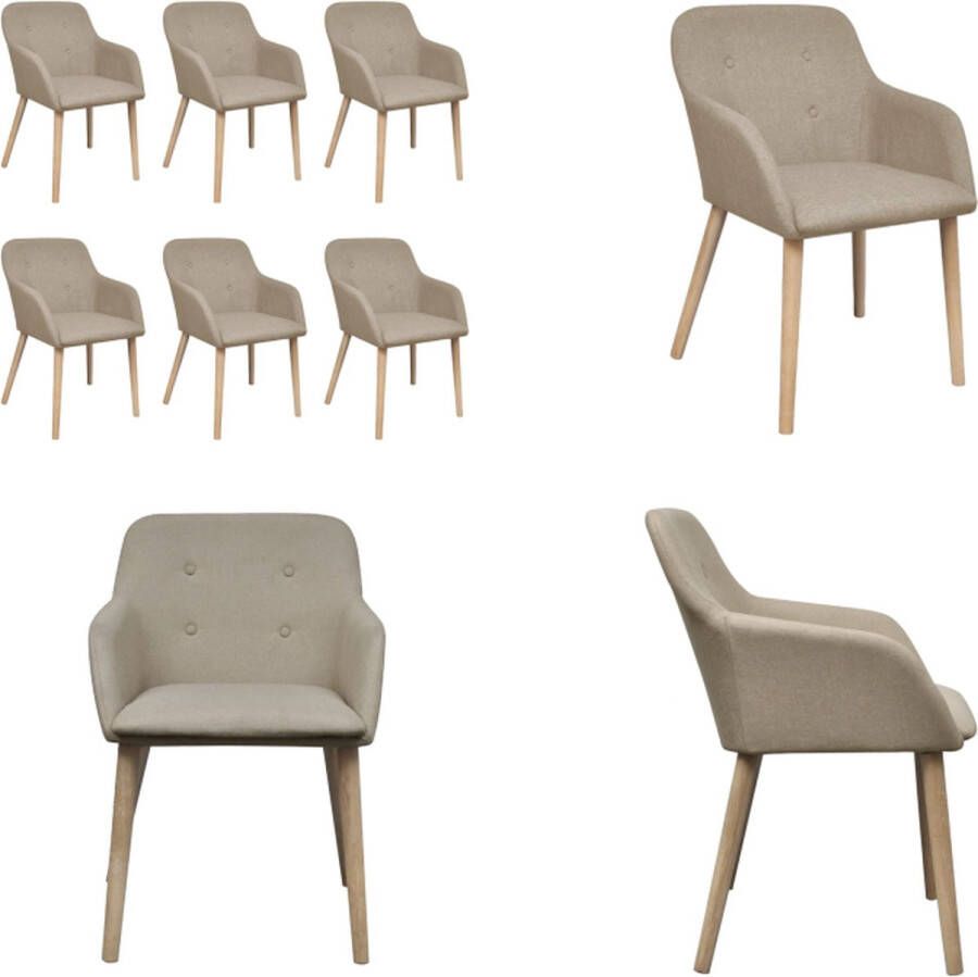 vidaXL Eetkamerstoelen 6 st stof en massief eikenhout beige Eetkamerstoel Eetkamerstoelen Eetkamer Stoel Eetkamer Stoelen