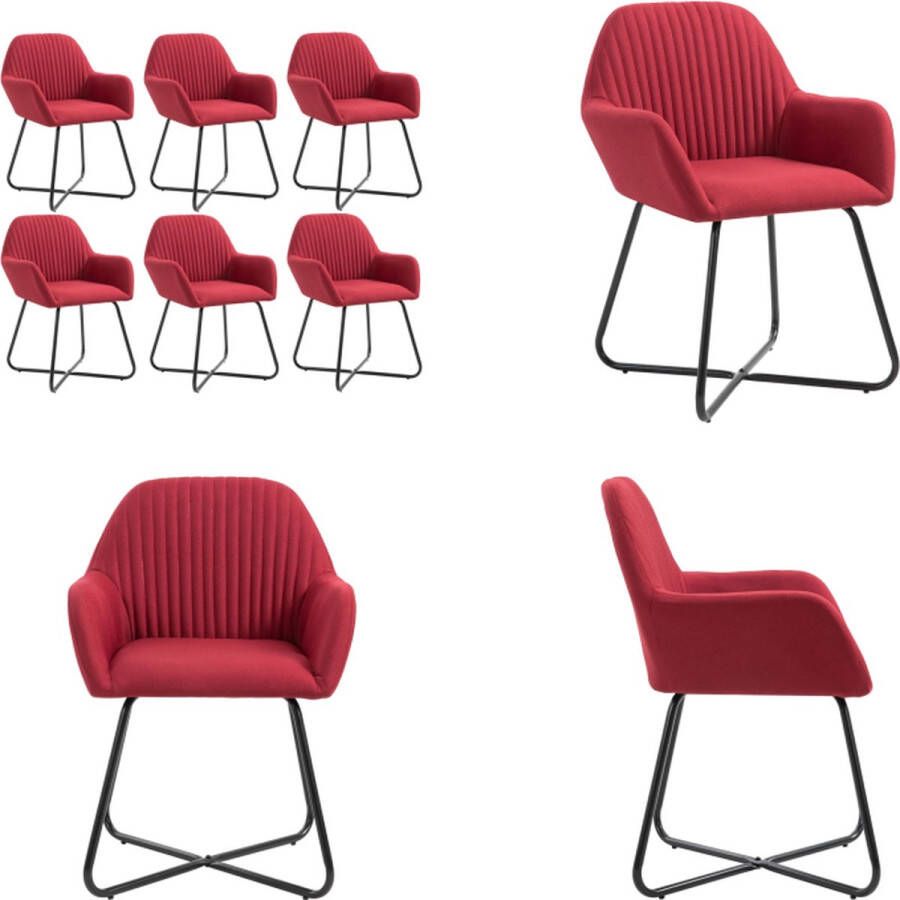 VidaXL Eetkamerstoelen 6 st stof wijnrood Eetkamerstoel Eetkamerstoelen Bijzetstoel Bijzetstoelen