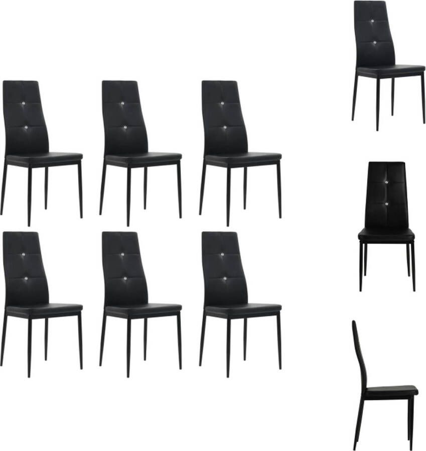 vidaXL Eetkamerstoelen 6 stuks zwart kunstleer houten frame stalen poten 43x43.5x96cm Eetkamerstoel