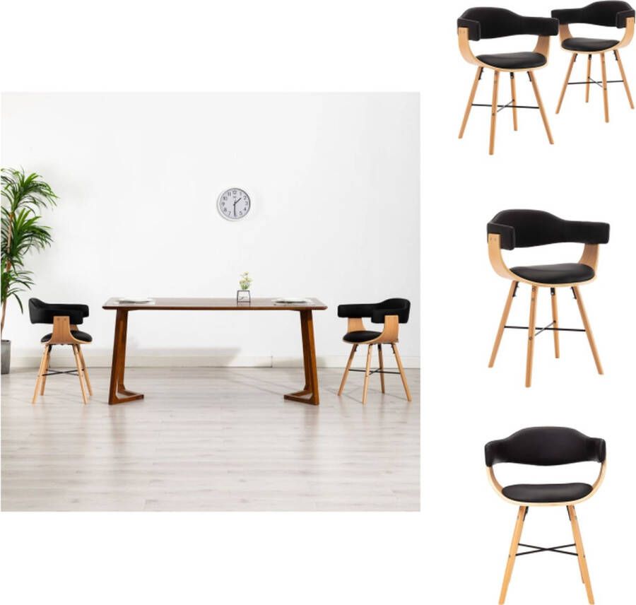 VidaXL Eetkamerstoel Eetkamerstoelen Keukenstoelen Keukenstoel Eetkamerstoelen 2 st kunstleer en gebogen hout zwart - Foto 2