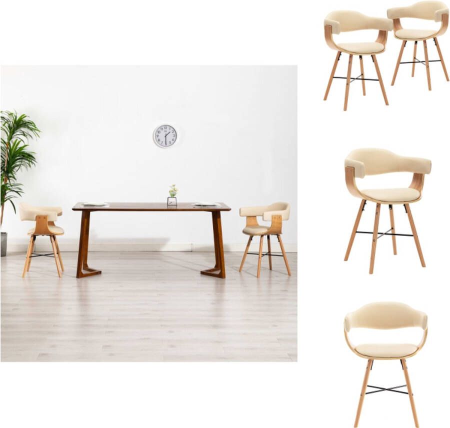 VidaXL Eetkamerstoel Eetkamerstoelen Keukenstoelen Keukenstoel Eetkamerstoelen 2 st kunstleer en gebogen hout crème - Foto 2