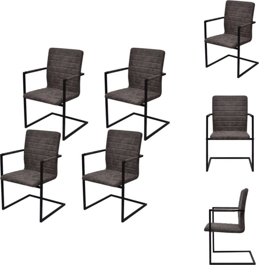 VidaXL Eetkamerstoelen Set Bruin 42 x 52 x 100 cm Met handvat PVC en Katoen Max 110 kg 4 stuks Eetkamerstoel - Foto 2