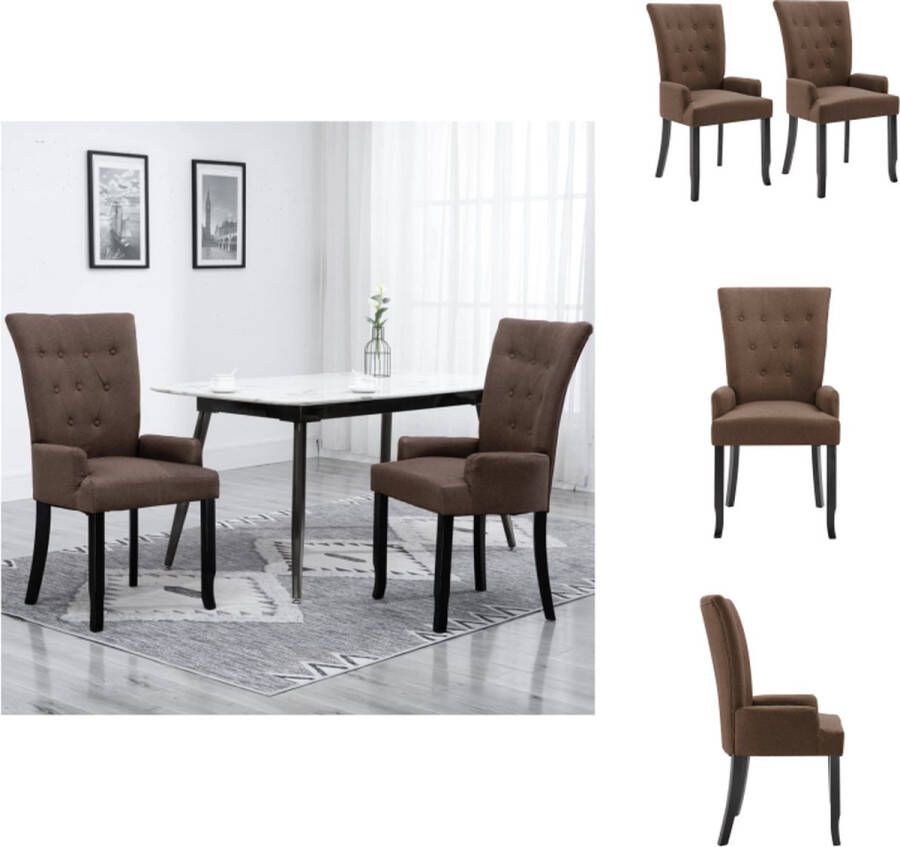 VidaXL Eetkamerstoelen Bruin 54 x 56 x 106 cm Stof en eikenhouten frame Eetkamerstoel - Foto 2