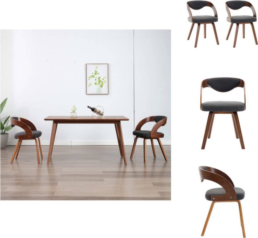 VidaXL Eetkamerstoel Eetkamerstoelen Bijzetstoel Bijzetstoelen Eetkamerstoelen 2 st gebogen hout en stof donkergrijs - Foto 2