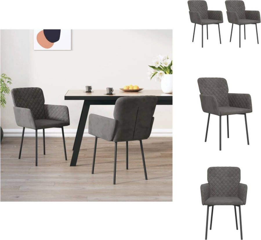 VidaXL Eetkamerstoel Eetkamerstoelen Eetstoel Stoel Eetkamerstoelen 2 st fluweel donkergrijs