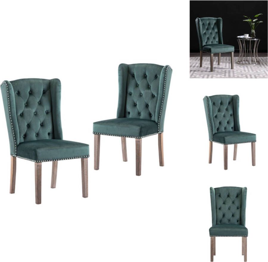 VidaXL Eetkamerstoel Eetkamerstoelen Keukenstoel Keukenstoelen Eetkamerstoelen 2 st fluweel donkergroen - Foto 2
