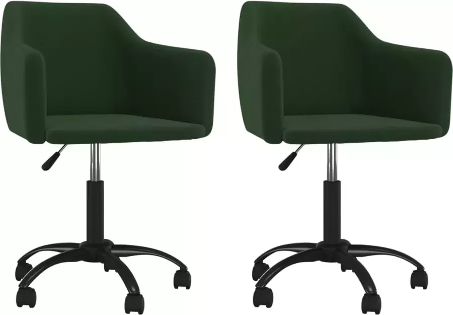 VidaXL Eetkamerstoelen draaibaar 2 st fluweel donkergroen - Foto 2