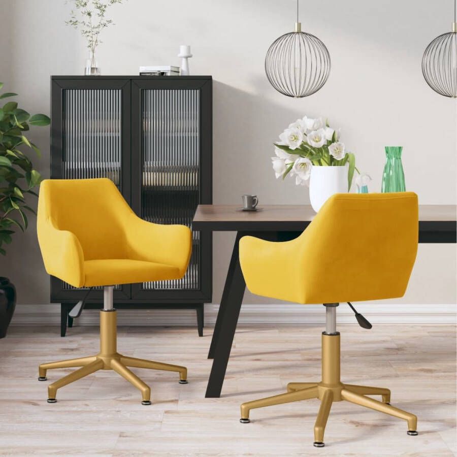 VidaXL Eetkamerstoelen draaibaar 2 st fluweel geel - Foto 1