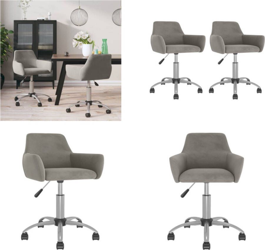 VidaXL Eetkamerstoelen draaibaar 2 st fluweel lichtgrijs Draaibare Eetkamerstoel Draaibare Eetkamerstoelen Stoel Eetstoel