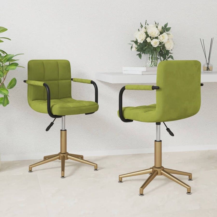 VIDAXL Eetkamerstoelen draaibaar 2 st fluweel lichtgroen - Foto 1