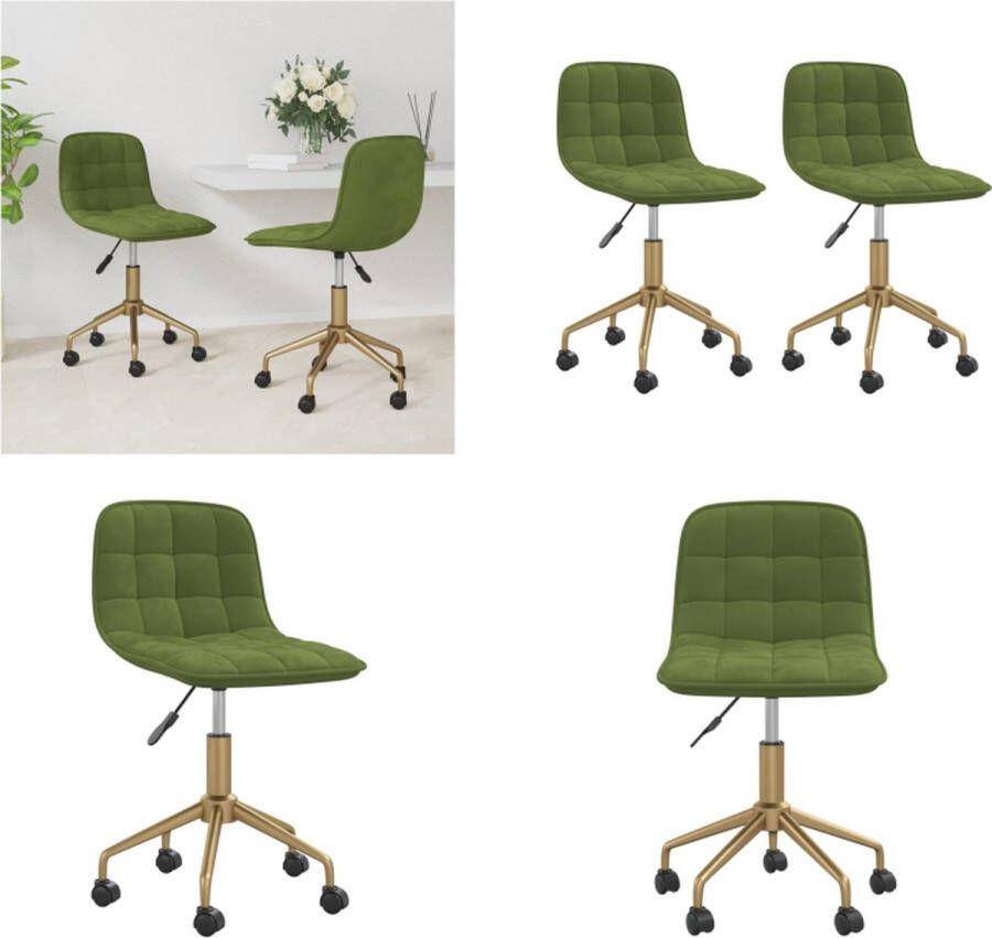 VidaXL Eetkamerstoelen draaibaar 2 st fluweel lichtgroen Eetkamerstoel Eetkamerstoelen Stoel Stoelen - Foto 2