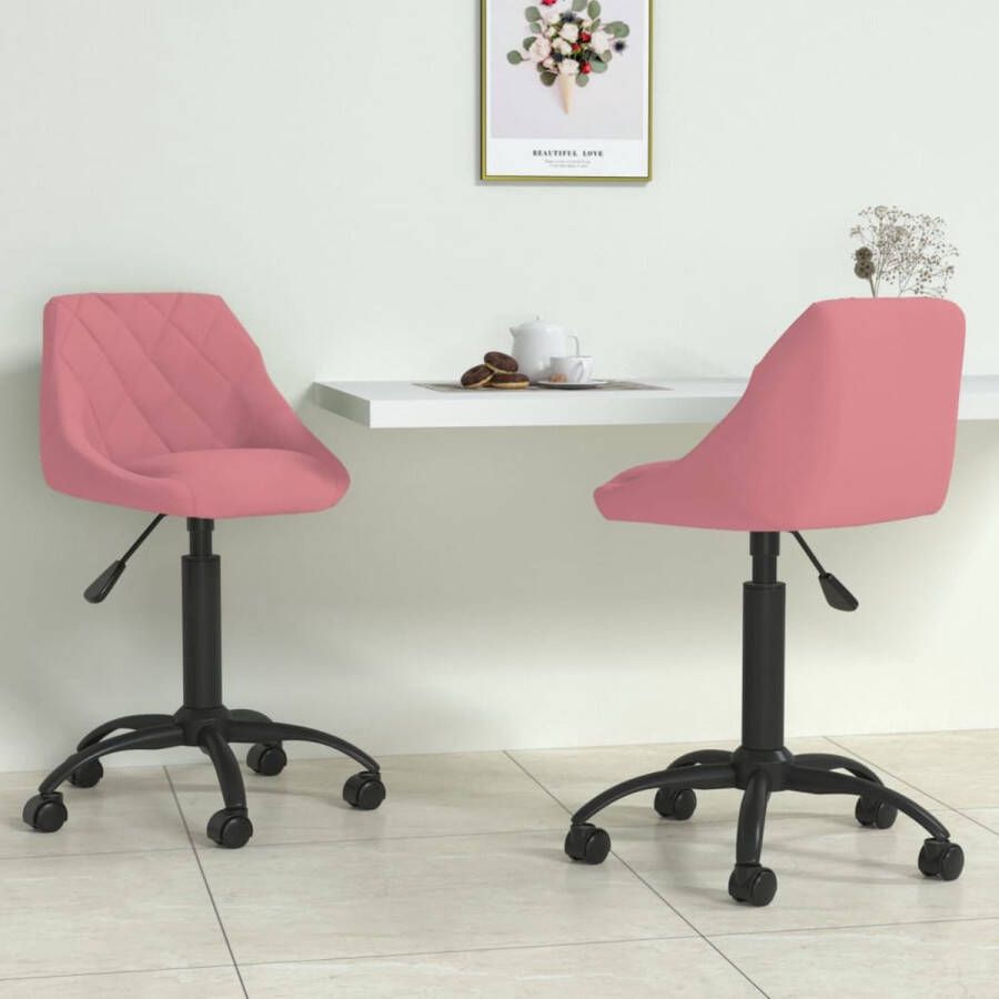 VIDAXL Eetkamerstoelen draaibaar 2 st fluweel roze - Foto 2