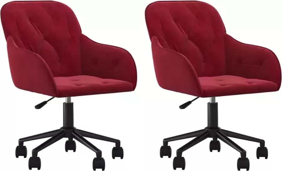 VidaXL -Eetkamerstoelen-draaibaar-2-st-fluweel-wijnrood - Foto 2