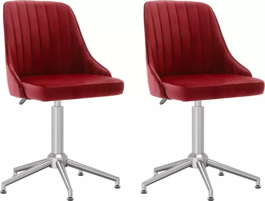 VidaXL Eetkamerstoelen draaibaar 2 st fluweel wijnrood - Foto 2