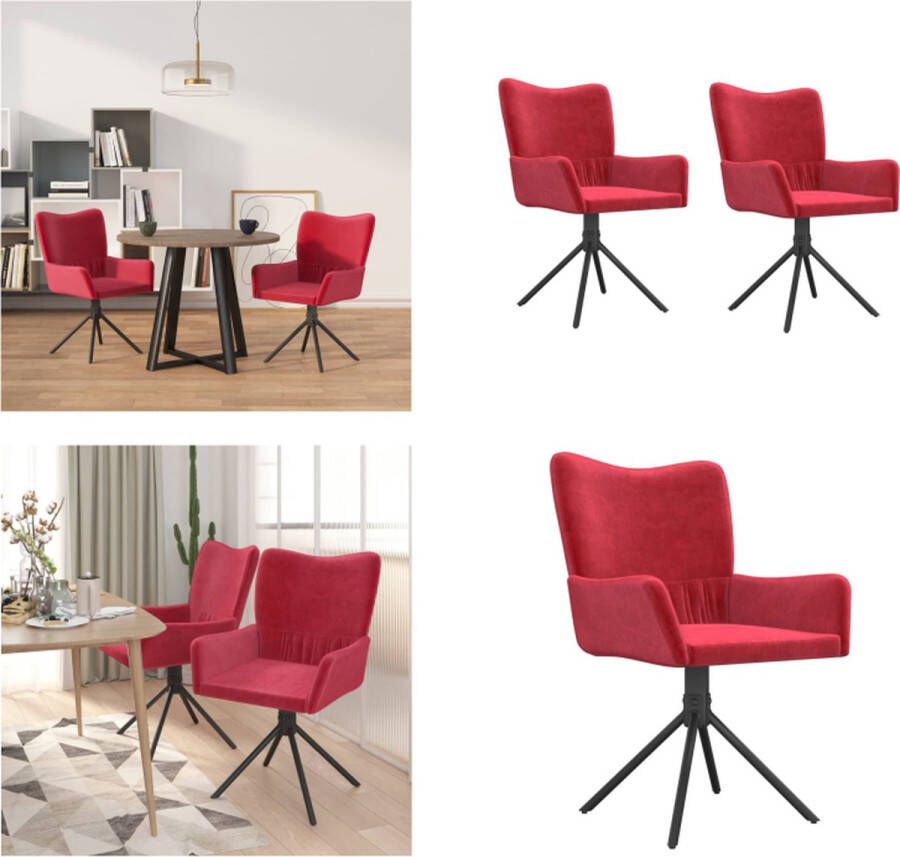 VidaXL -Eetkamerstoelen-draaibaar-2-st-fluweel-wijnrood