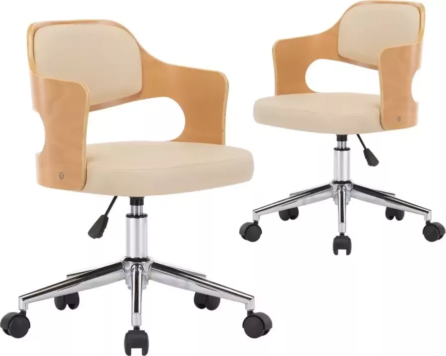 VidaXL Eetkamerstoelen draaibaar 2 st gebogen hout en kunstleer crÃ¨me - Foto 3
