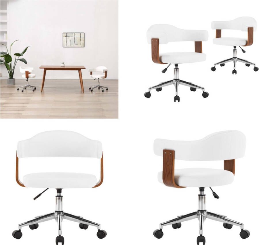 VidaXL -Eetkamerstoelen-draaibaar-2-st-gebogen-hout-en-kunstleer-wit - Foto 4
