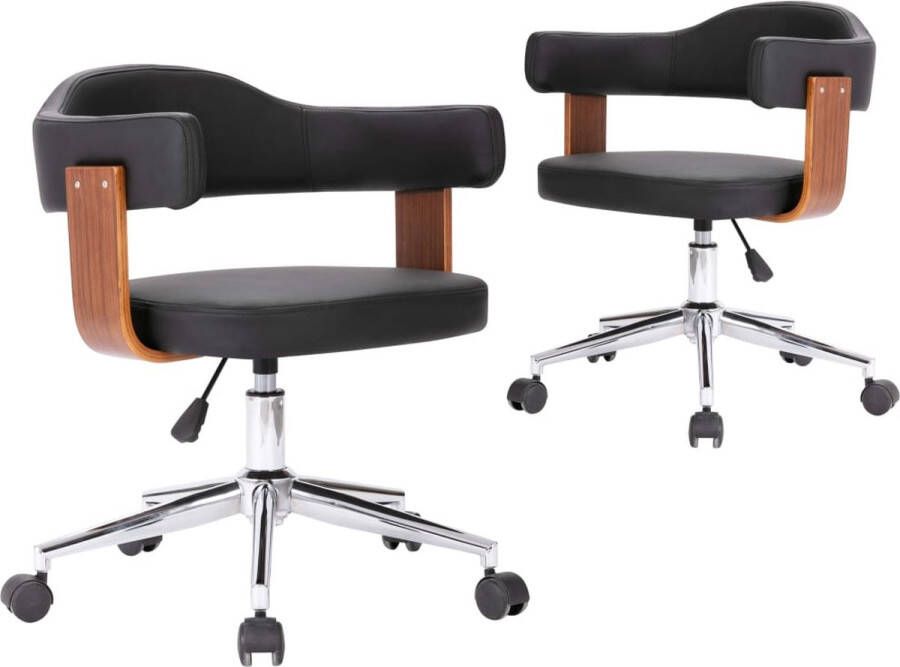 VidaXL -Eetkamerstoelen-draaibaar-2-st-gebogen-hout-en-kunstleer-zwart - Foto 4