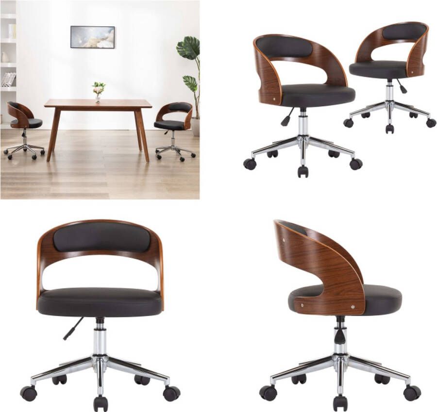 VidaXL -Eetkamerstoelen-draaibaar-2-st-gebogen-hout-en-kunstleer-zwart - Foto 2