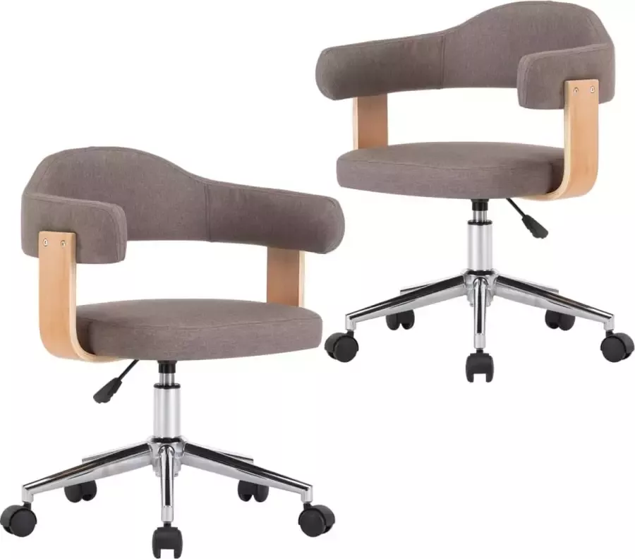 VidaXL -Eetkamerstoelen-draaibaar-2-st-gebogen-hout-en-stof-taupe - Foto 2