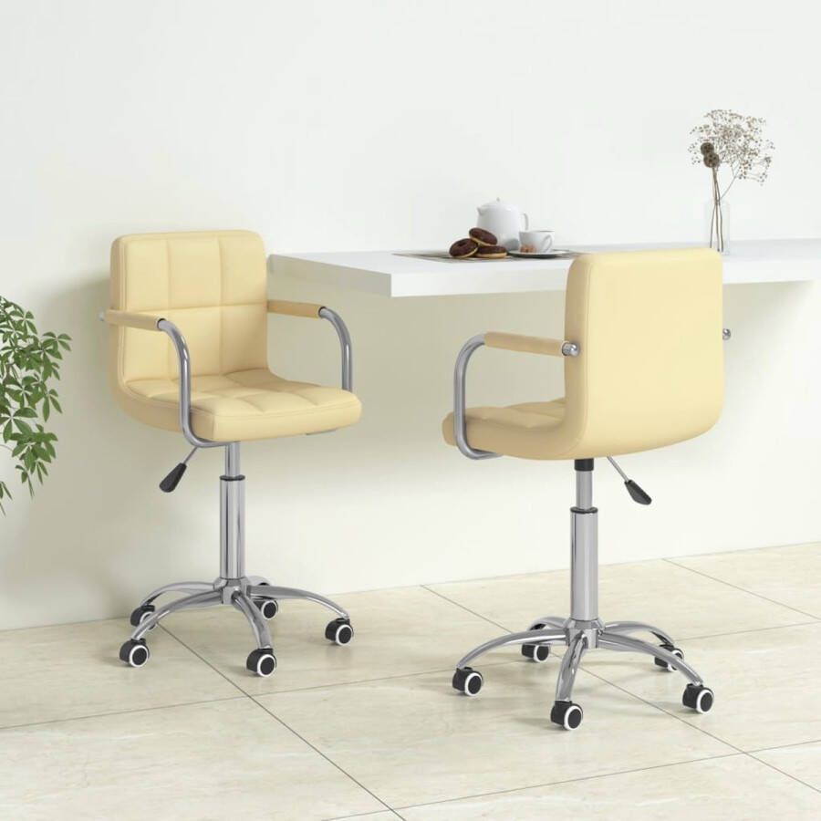 VidaXL Eetkamerstoelen draaibaar 2 st kunstleer crèmekleurig - Foto 2